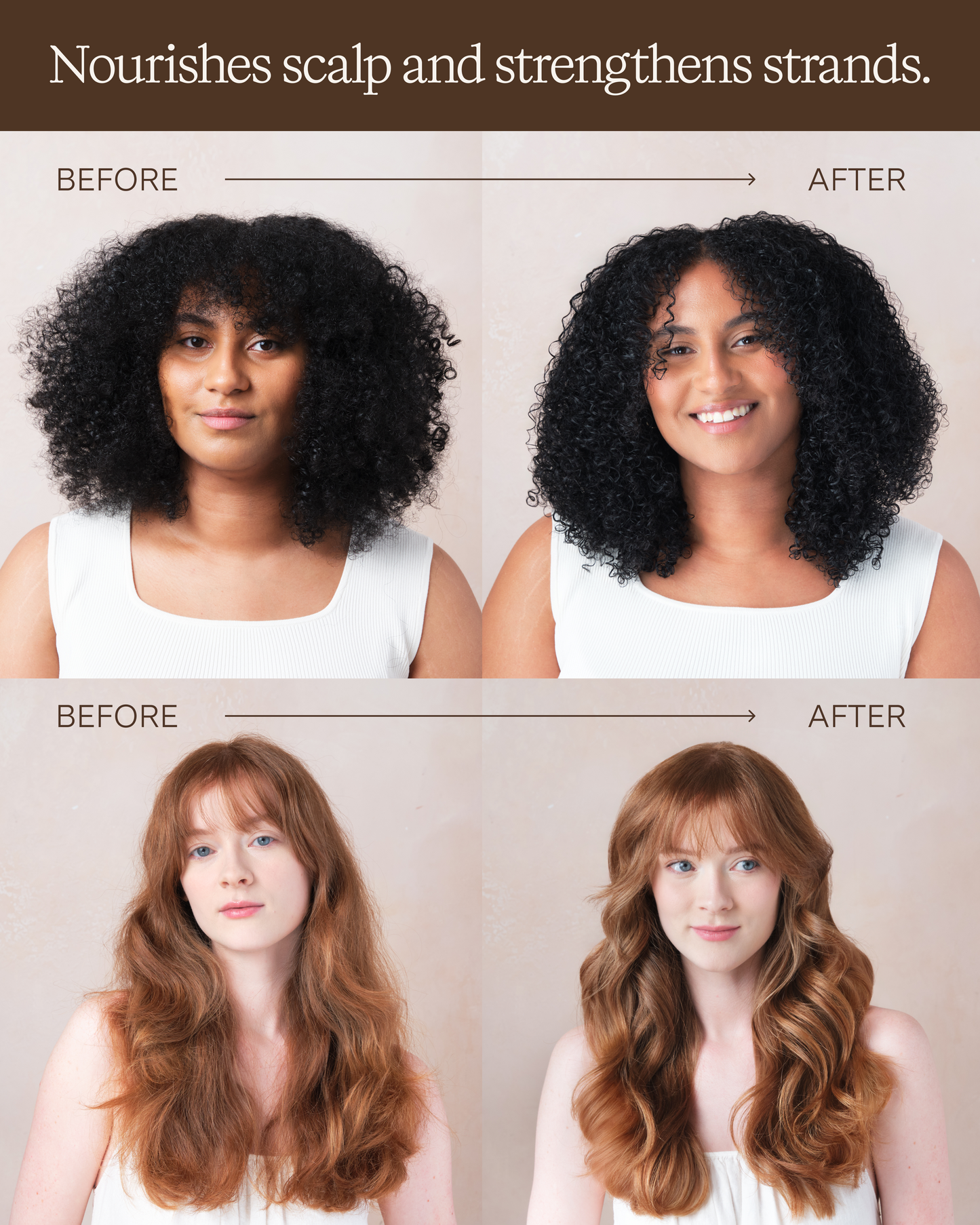 Before and after comparison of hair nourishment and strengthening with a focus on natural hair care.|variant:93-oz,16-oz,18-oz