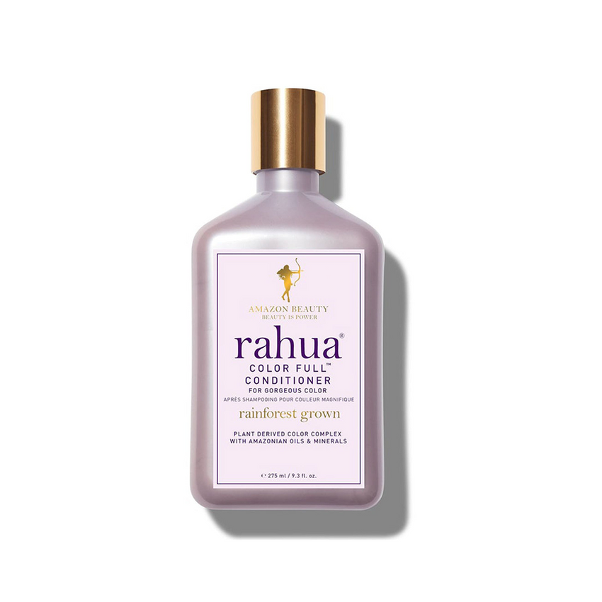 A bottle of Rahua Color Full Conditioner with a purple label and a gold cap, set against a plain white background|variant:93-oz