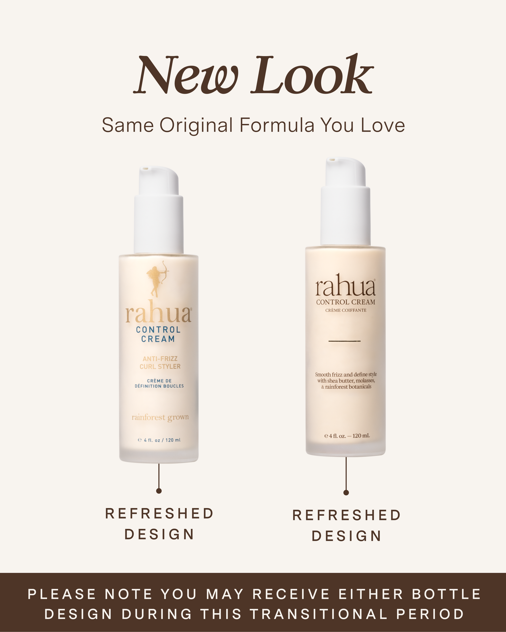 Two bottles of Rahua Control Cream with refreshed design on a white background.