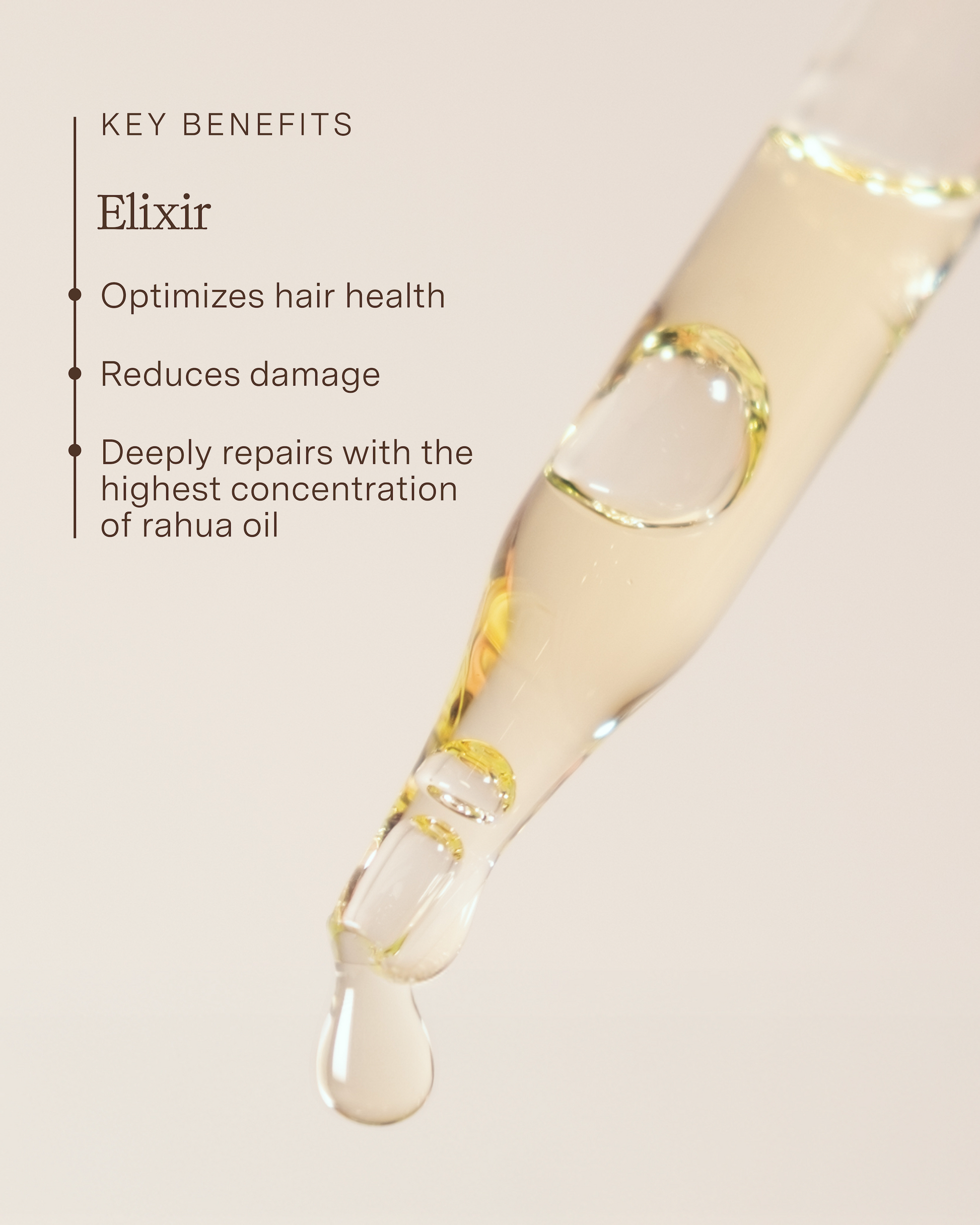 Elixir for hair health with text on a beige background|variant:1-oz