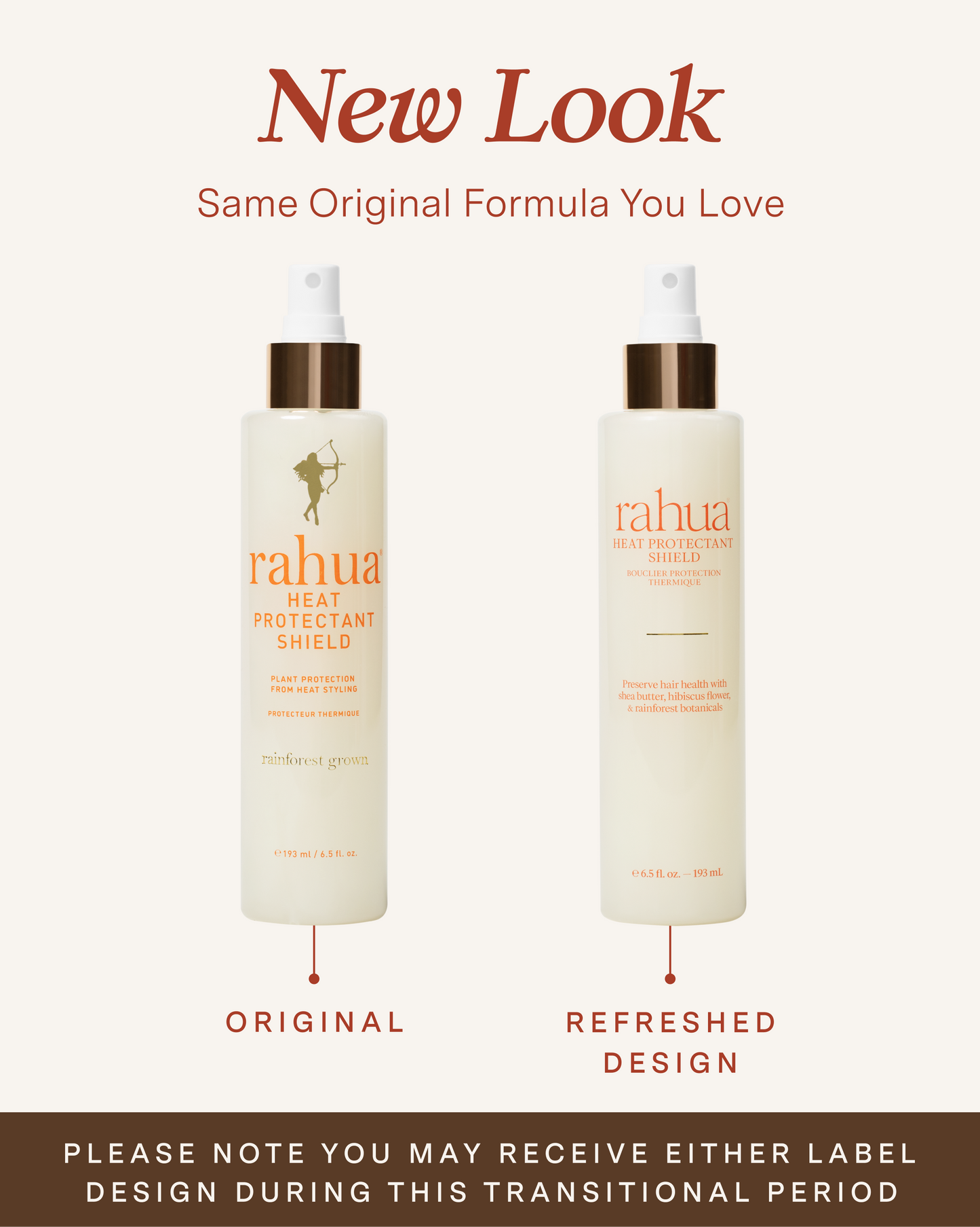 Two bottles of Rahua heat protectant spray with a comparison label on a white background.|variant:65-oz