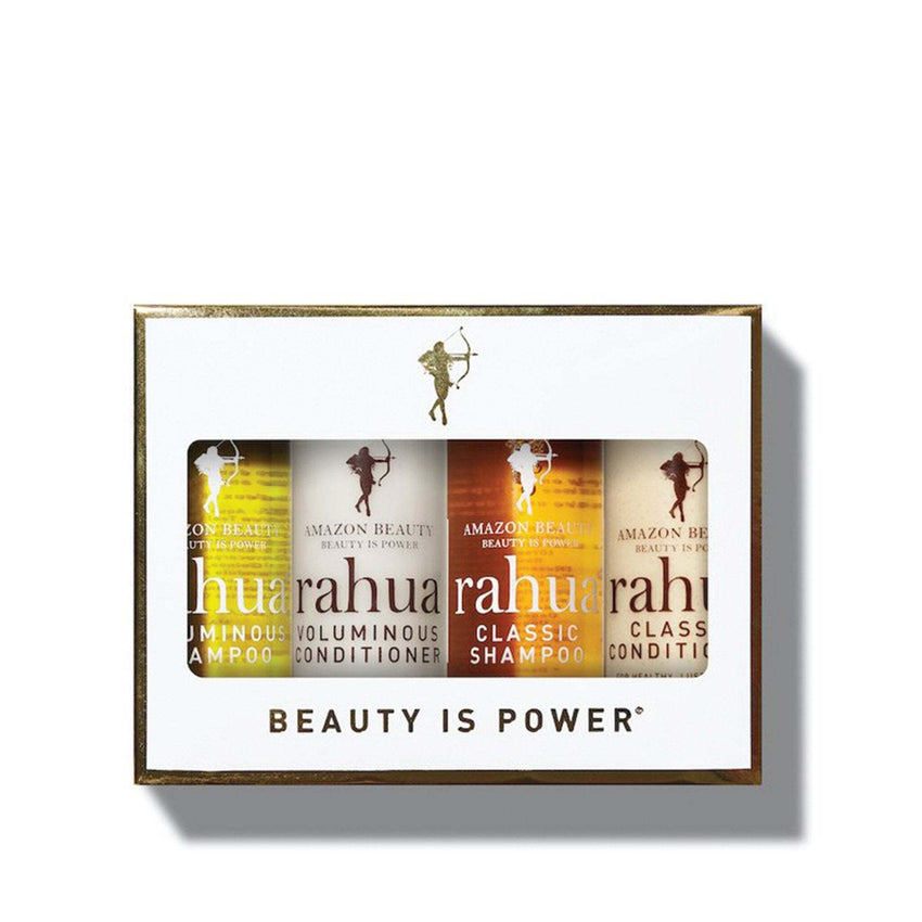 Rahua Jet Setter Kit includes Classic Shampoo, Classic Conditioner, Voluminous Shampoo, and Voluminous Conditioner