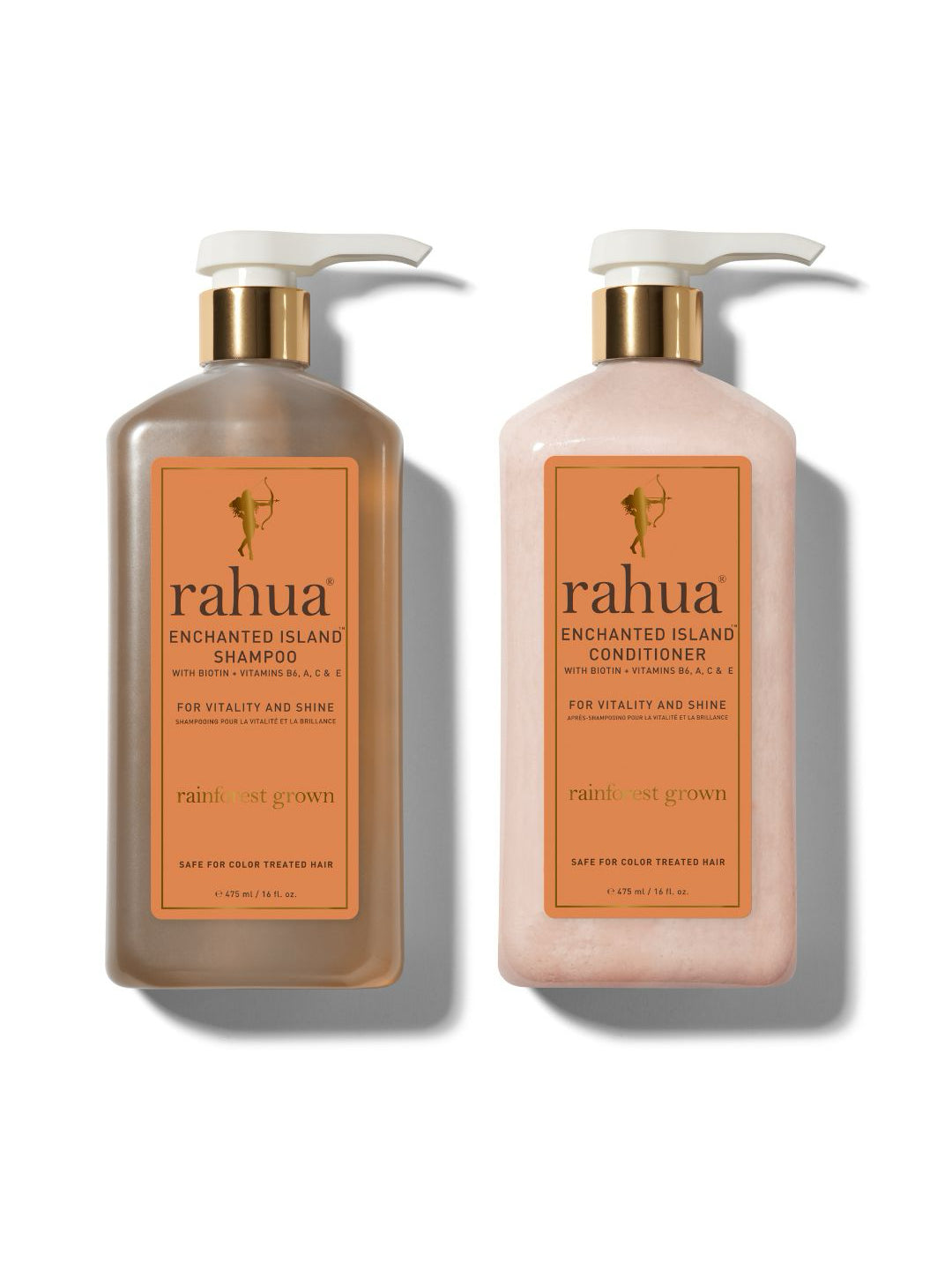 variant:16-oz

two bottles with white caps and orange labels of rahua enchanted island and conditioner on a plain white background