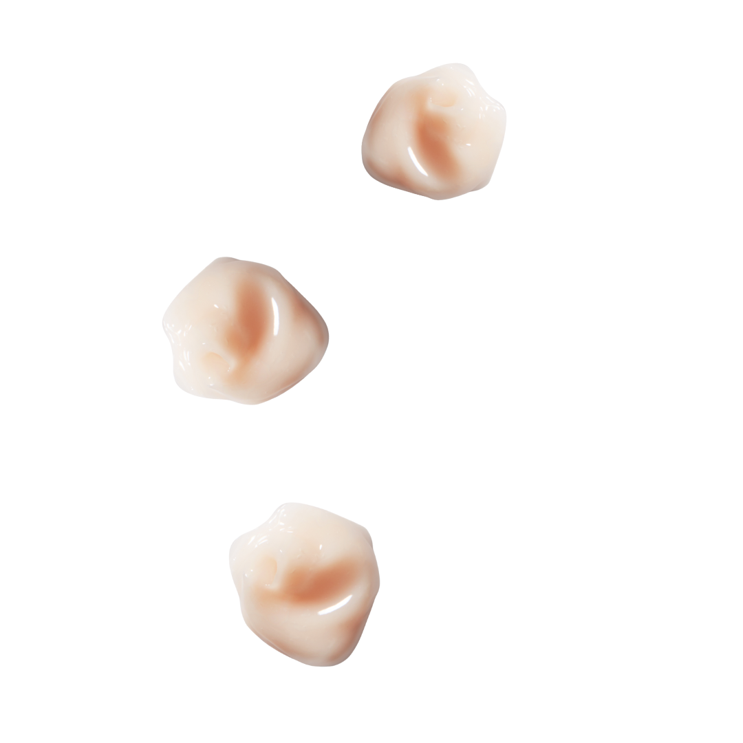 Three small, beige-colored dollops of hydration shampoo texture on a white background|variant:93-oz