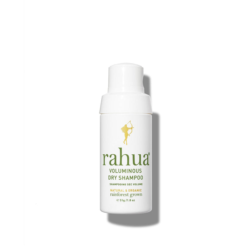 Rahua Voluminous Dry Shampoo on a plain white background with a white bottle and green lettering